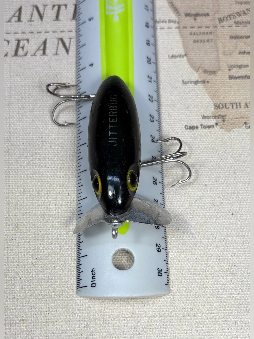 Vintage Fred Arbogast Black Jitterbug Topwater Fishing Lure w/ Early Bug Eye 50s